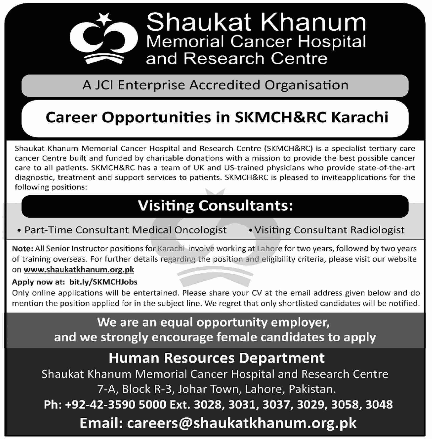 Jobs in Shaukhat Khanum Memorial Cancer Hospital & Research Centre Karachi